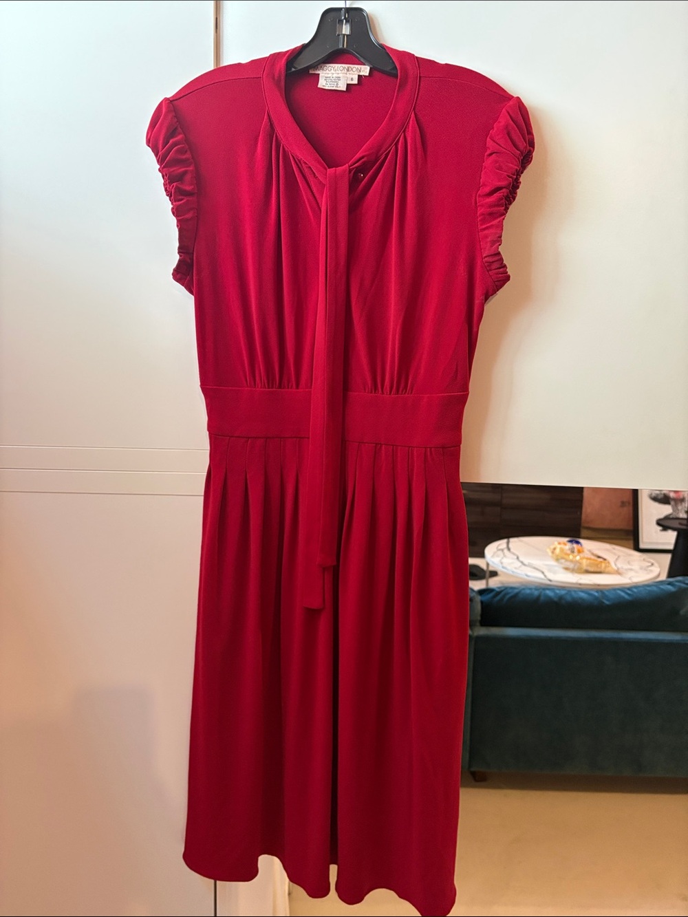 Maggy London Red Midi Dress with Tie Neck